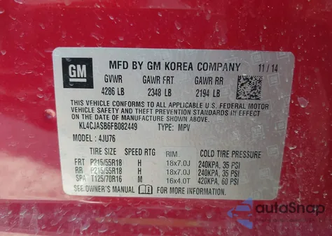 2015 Buick Encore z USA, uszkodzony, nr VIN KL4CJASB6FB082449